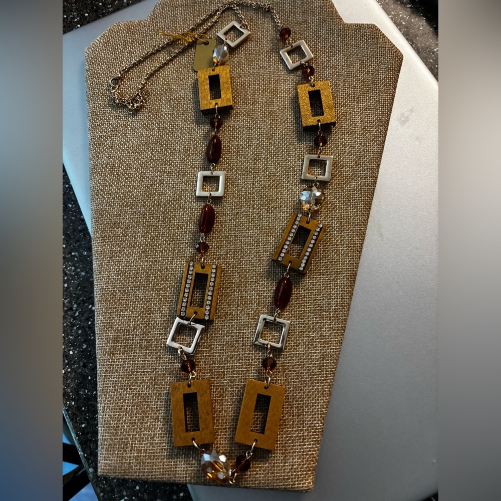 Artisan Wooden and Silver Necklace - Picture 2 of 5